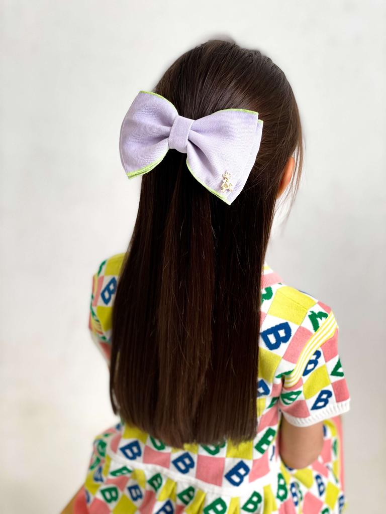 Бант на заколке «Adelina» цвет сиреневый/салатовый кант