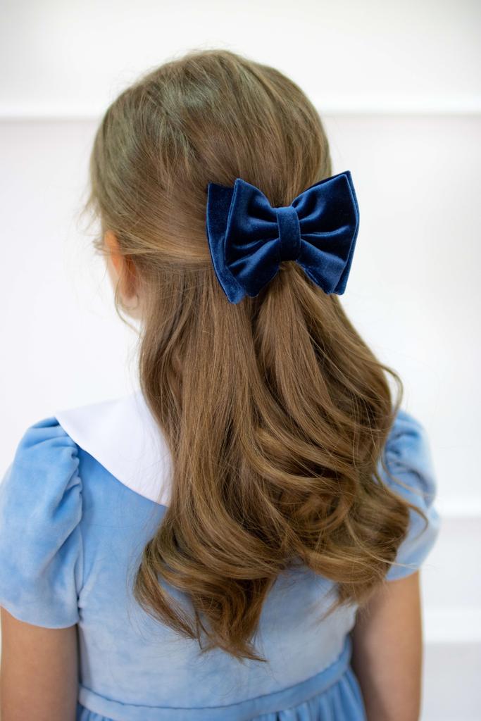 Бант на заколке Velvet Dark Blue , размер S