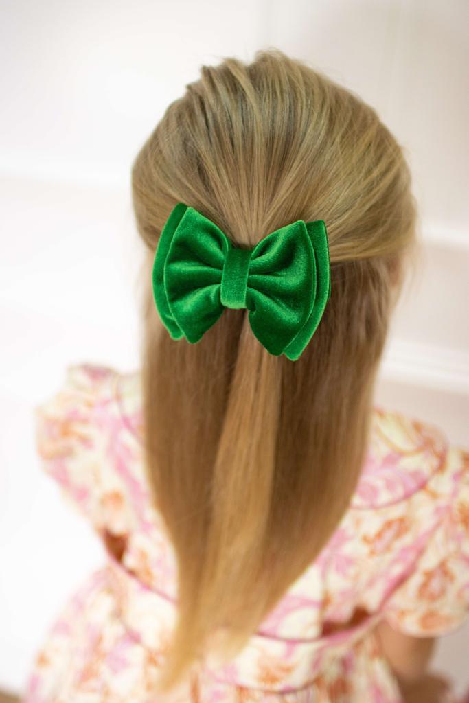 Бант на заколке Velvet Green , размер S