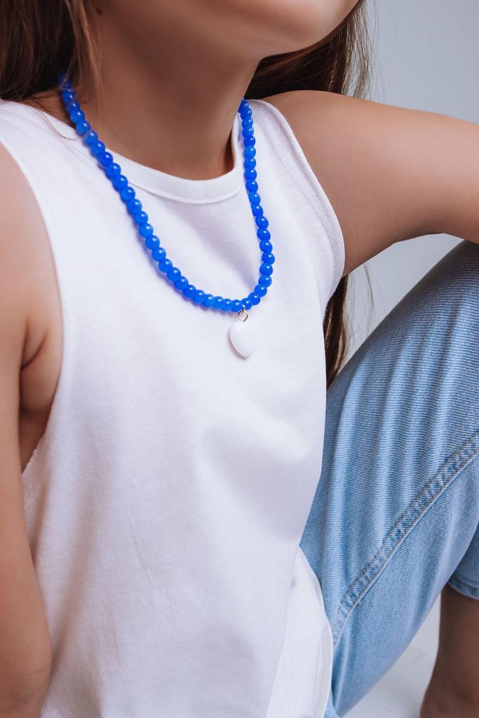 Колье Love is синий/белый