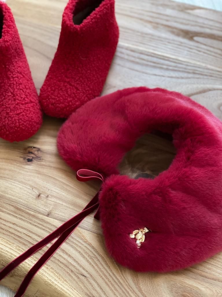 Воротник из экомеха, цвет: бордовый