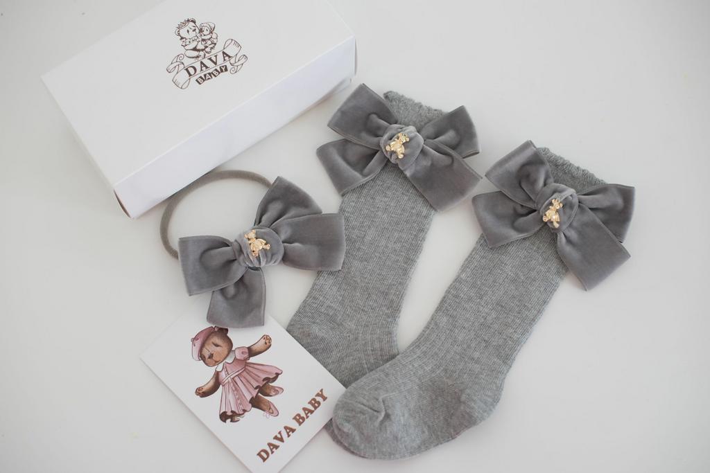 Набор «Золотой мишка» гольфы + Повязка на голову, цвет серый