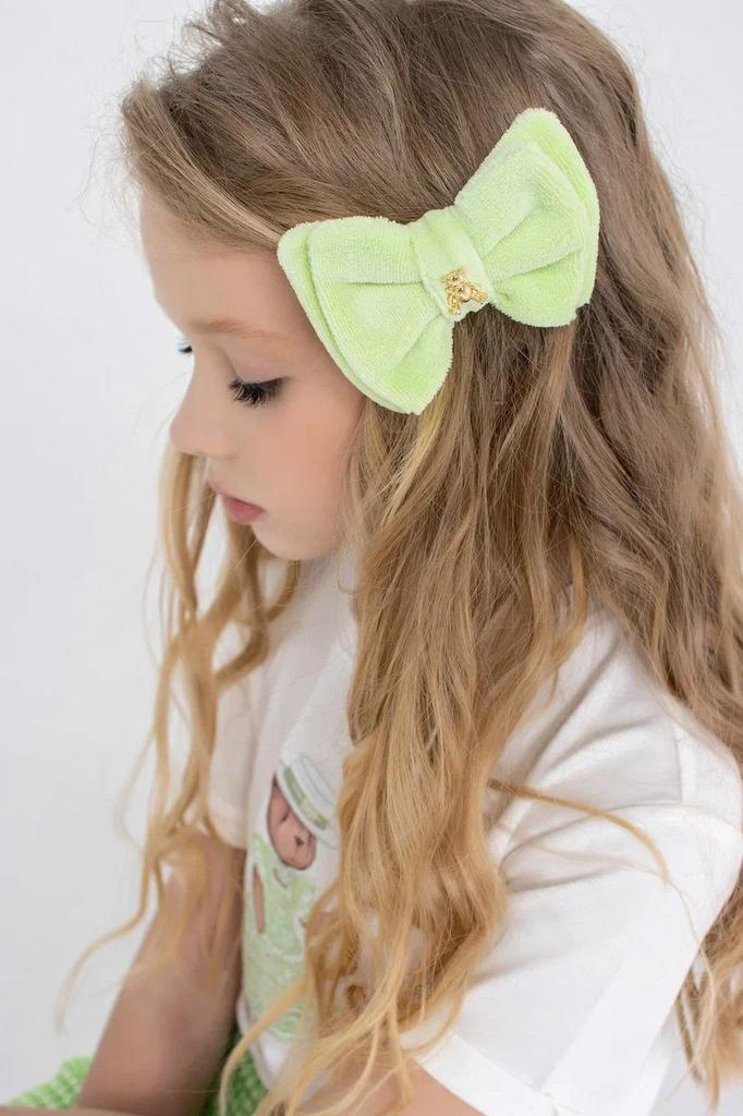 Велюровый бант с мишкой Olivia цвет: лайм