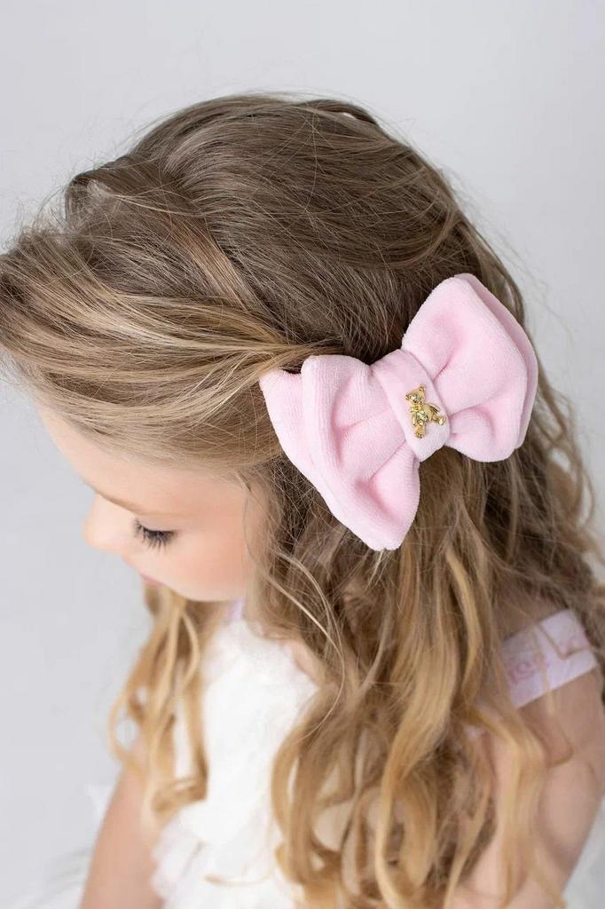 Велюровый бант с мишкой Olivia цвет: светло-розовый