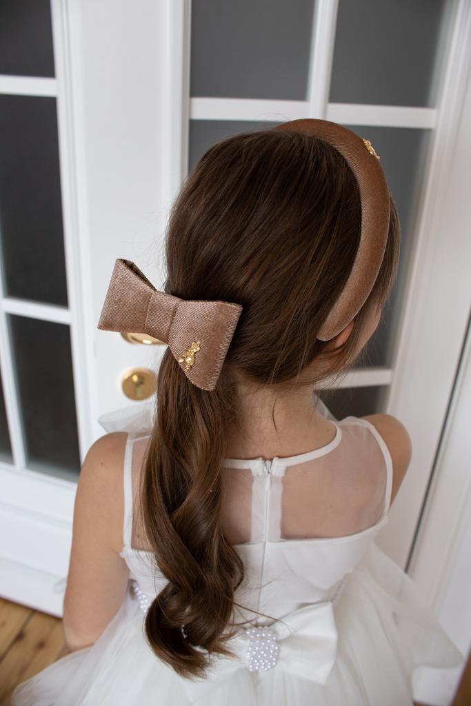 Бант на заколке "Betty/Bear" бархатный, цвет: светло-коричневый