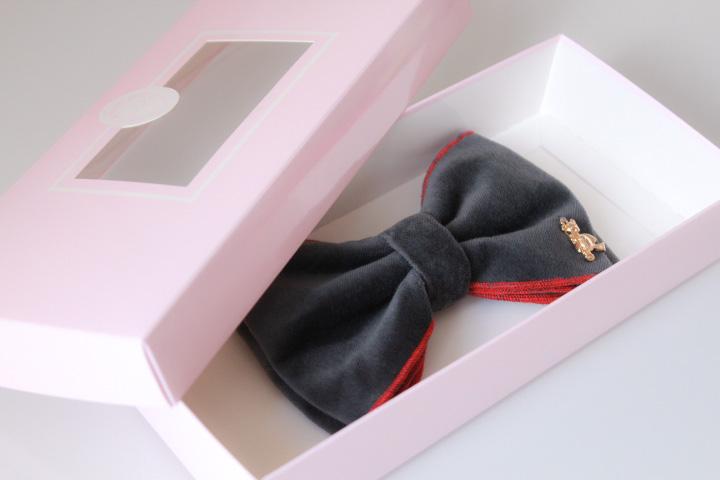 Бант на заколке «Velvet Gray» с бордовой окантовкой  размер М