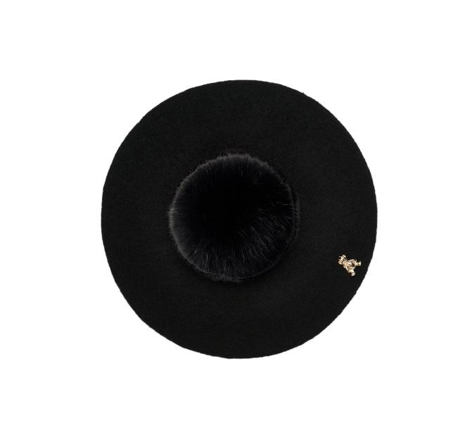 Берет с экомехом черный/черный