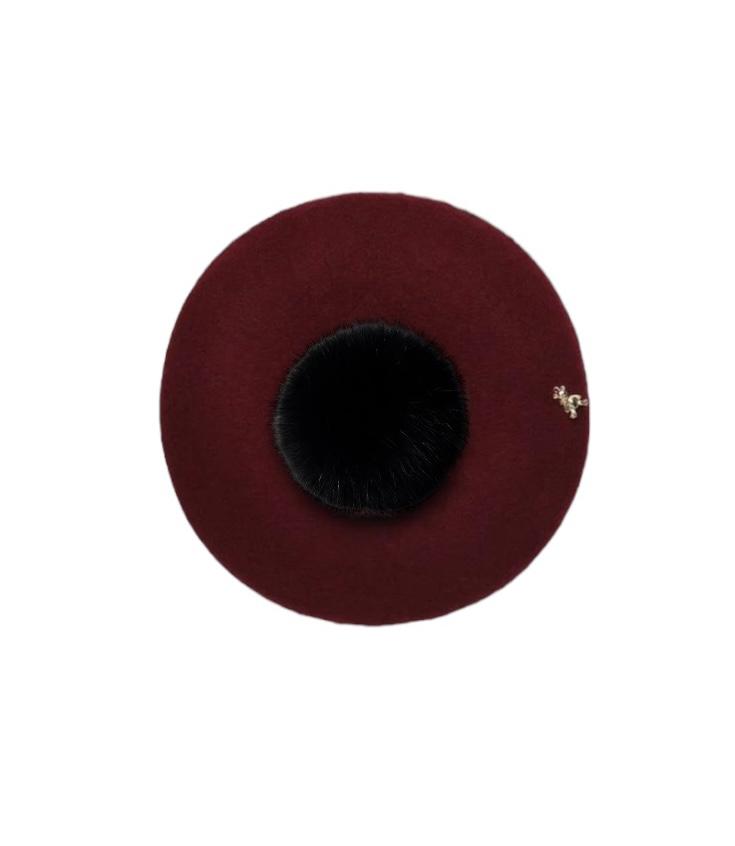 Берет с экомехом бордовый/черный