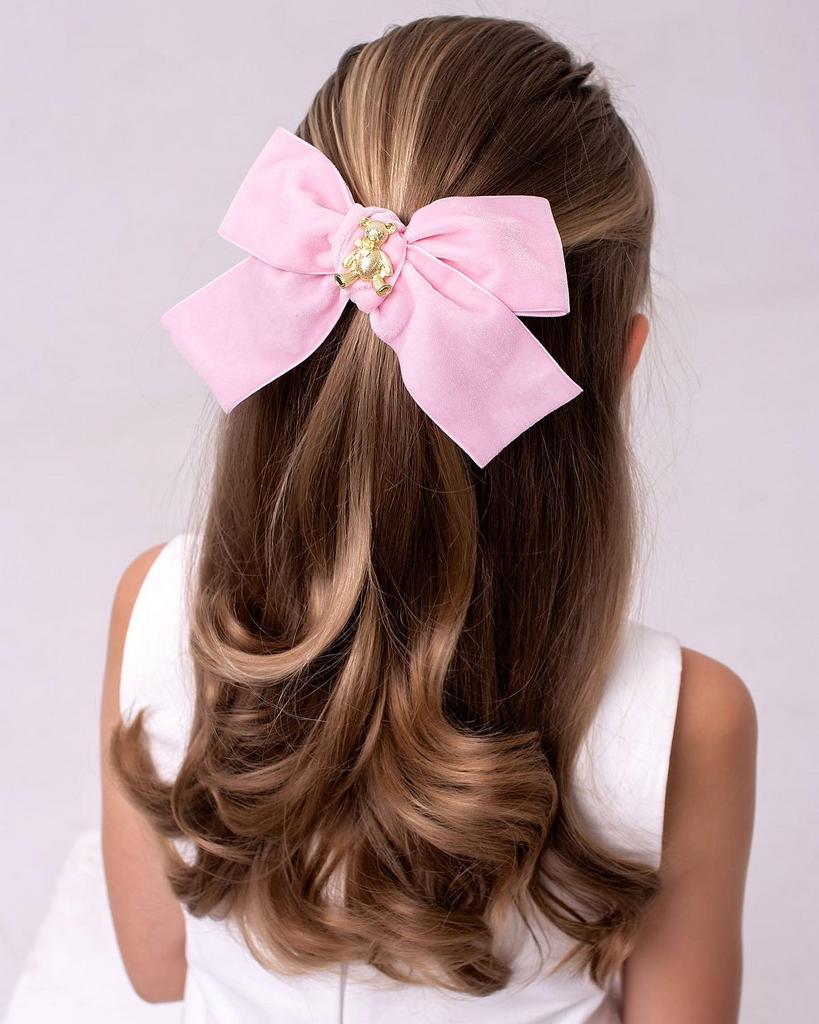 Заколка бархатная "Золотой мишка"  BIG SIZE цвет : розовый