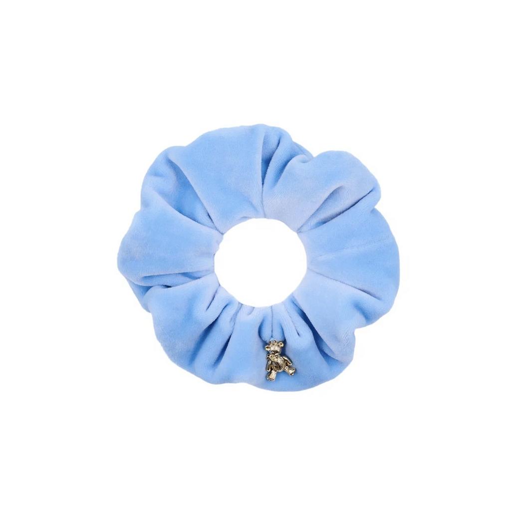 Скран-резинка велюровая "Золотой мишка" цвет: голубой