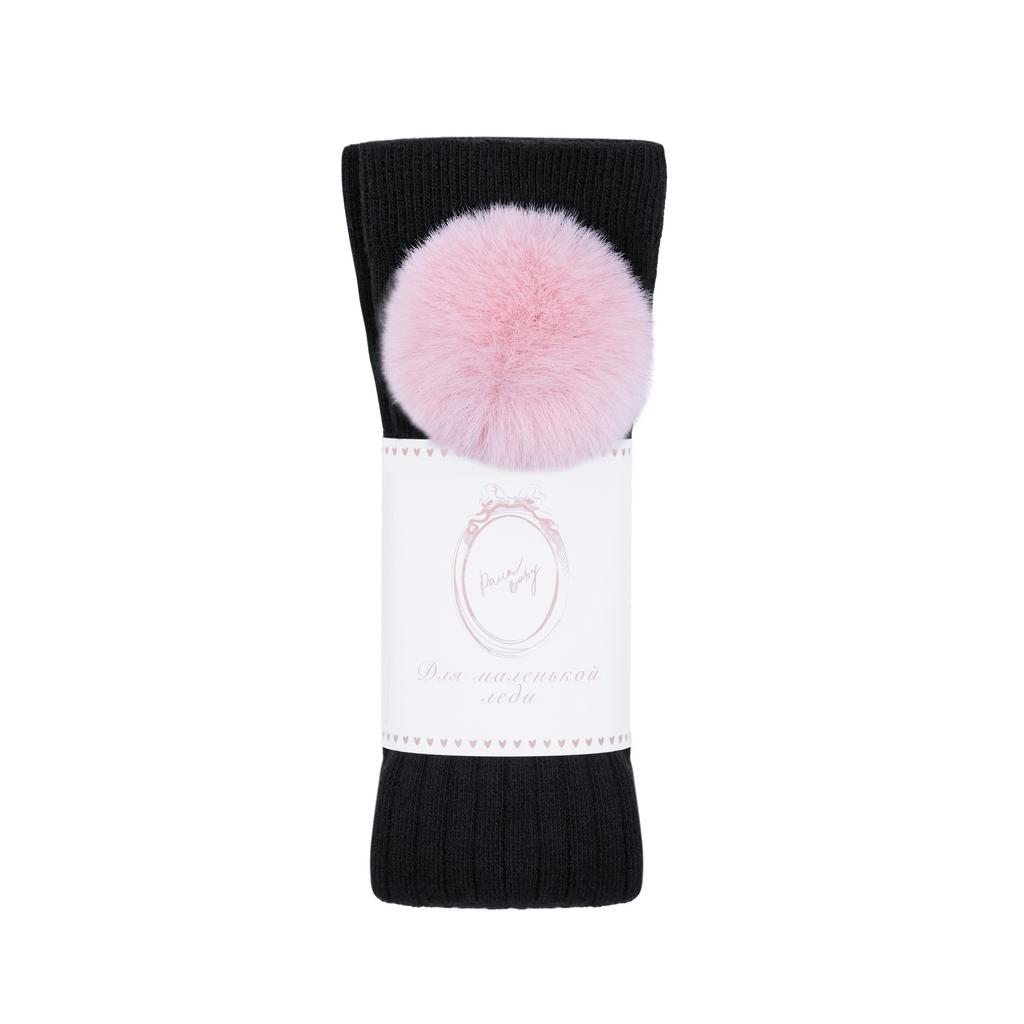 Гольфы с помпоном из экомеха цвет: черный/розовая пудра