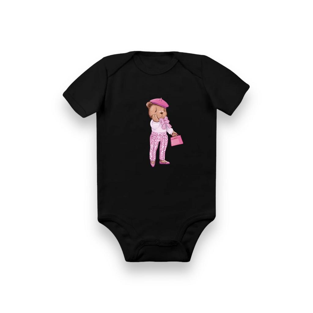 Боди с коротким рукавом черный Leopard Pink