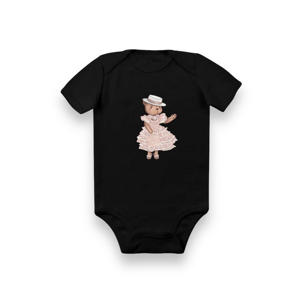 Боди с коротким рукавом черный Flora розовая пудра