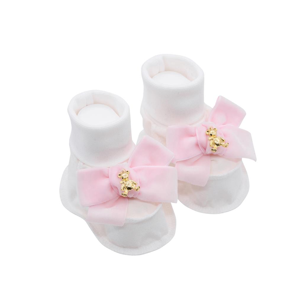 Пинетки трикотажные «Золотой мишка» молочные/нежно-розовый