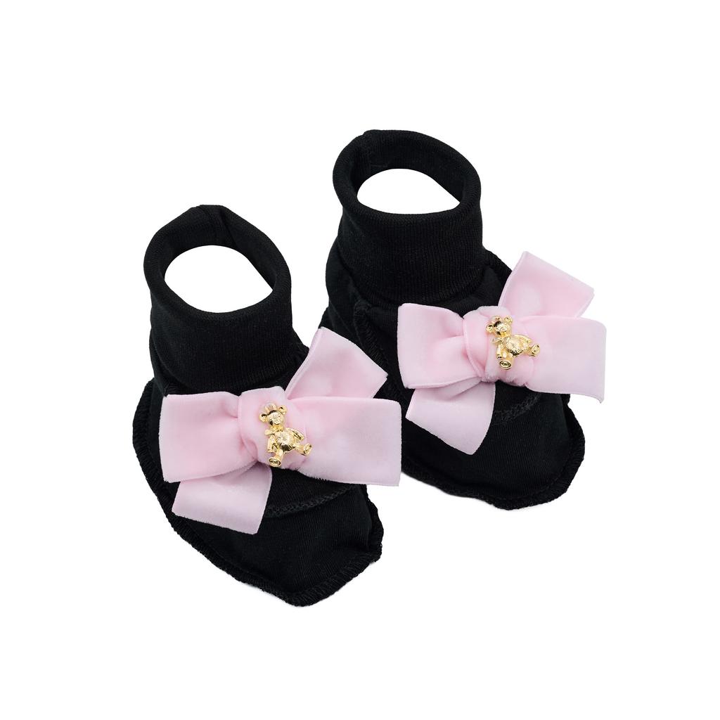 Пинетки трикотажные «Золотой мишка» черные/нежно-розовый