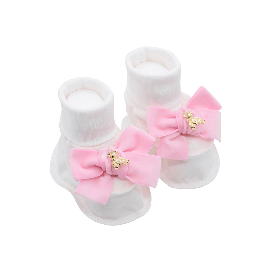 Пинетки трикотажные «Золотой мишка» молочные/розовый