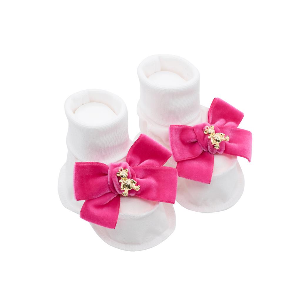 Пинетки трикотажные «Золотой мишка» молочные/малиновый