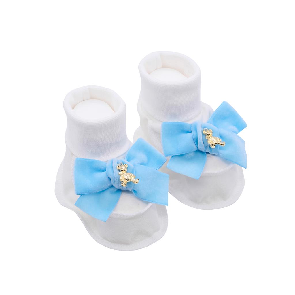 Пинетки трикотажные «Золотой мишка» молочные/голубой