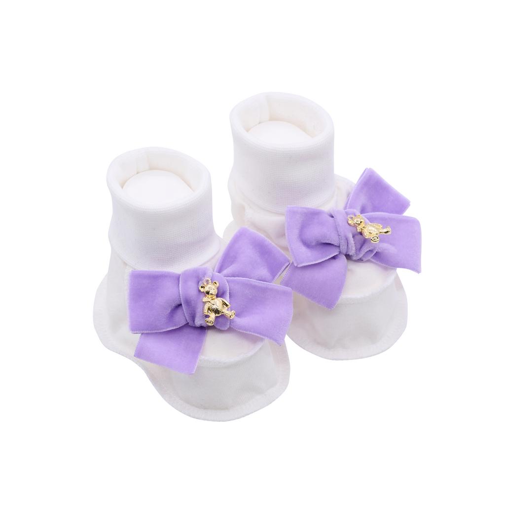 Пинетки трикотажные «Золотой мишка» молочные/сиреневый