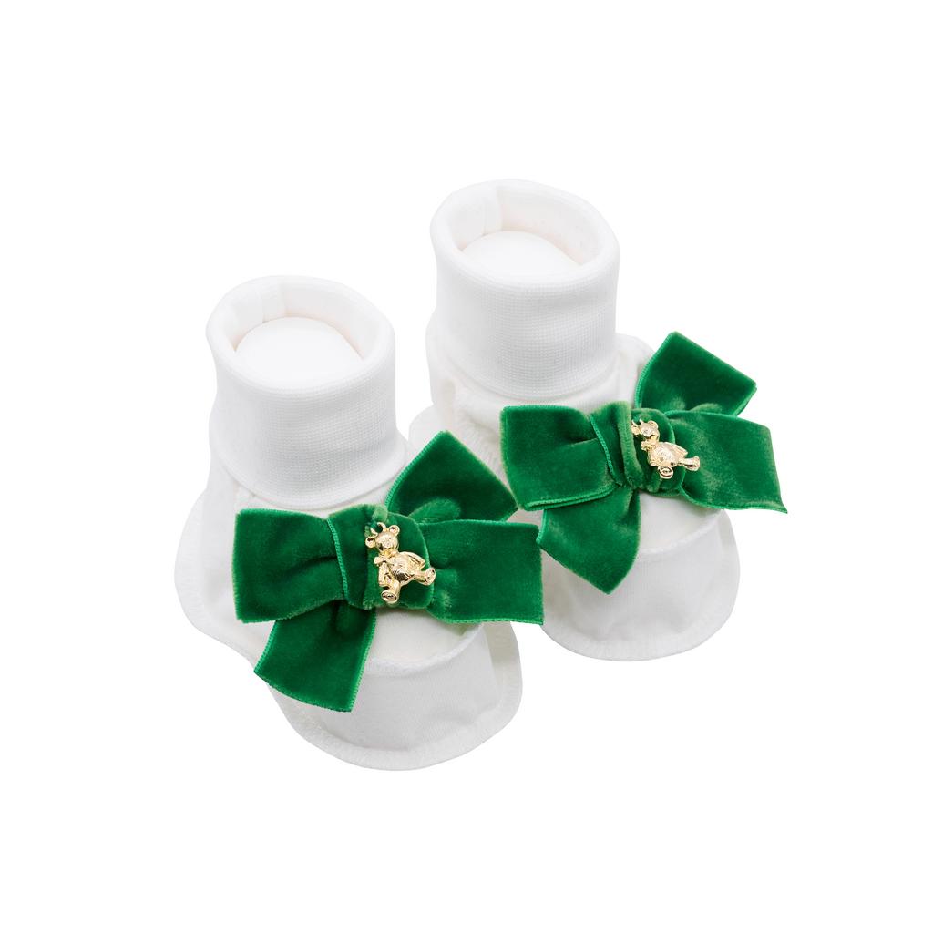 Пинетки трикотажные «Золотой мишка» молочные/зеленый