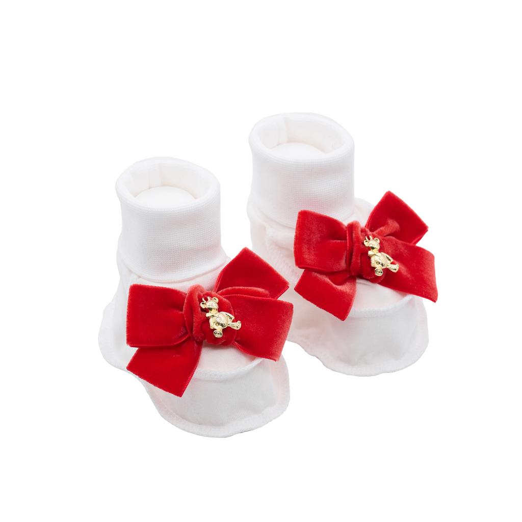 Пинетки трикотажные «Золотой мишка» молочные/красный