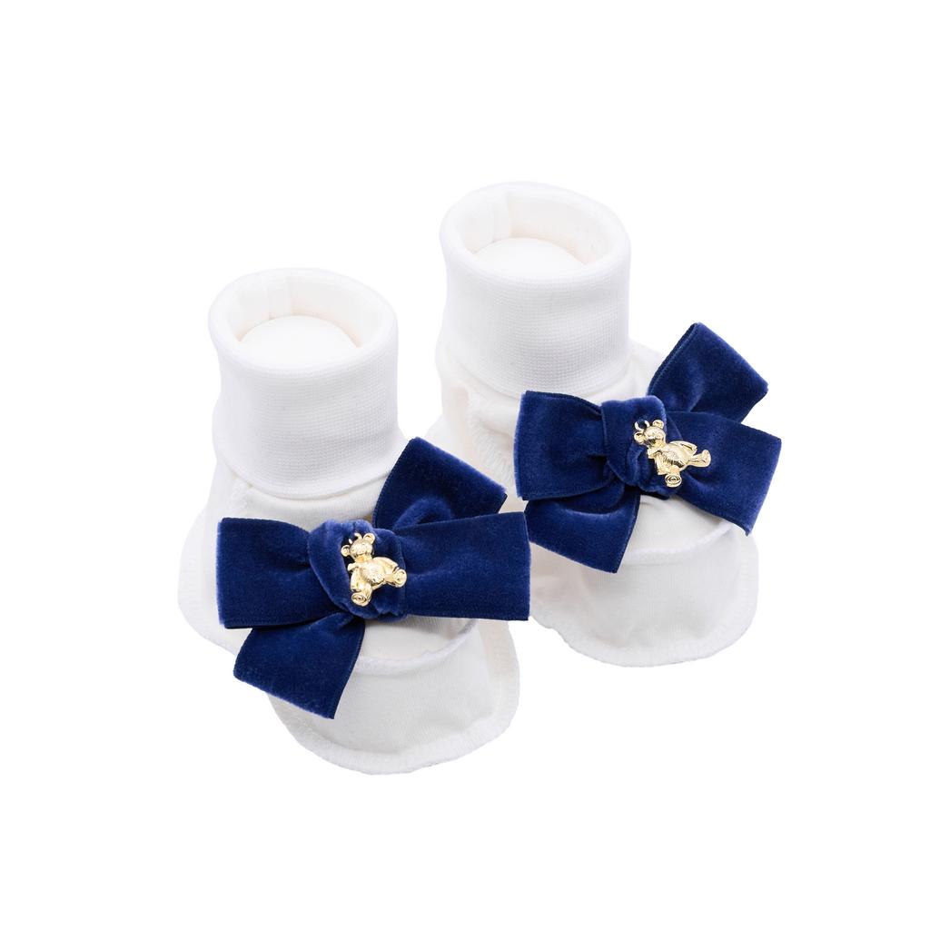 Пинетки трикотажные «Золотой мишка» молочные/темно-синий