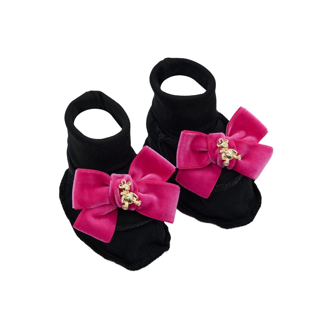 Пинетки трикотажные «Золотой мишка» черный/малиновый