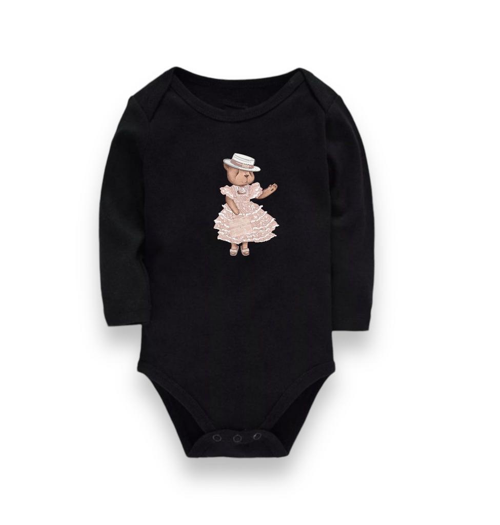 Боди с длинным рукавом черный Flora розовая пудра