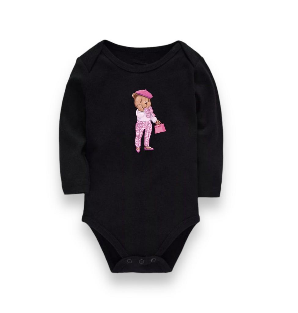 Боди с длинным рукавом черный Leopard Pink