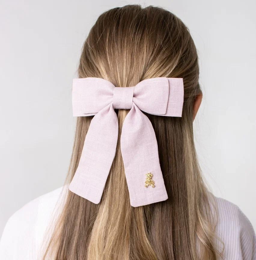 Бант на заколке льняной «Lilly». цвет: розовая пудра