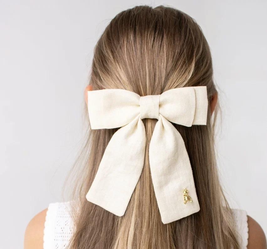 Бант на заколке льняной «Lilly». цвет: кремовый