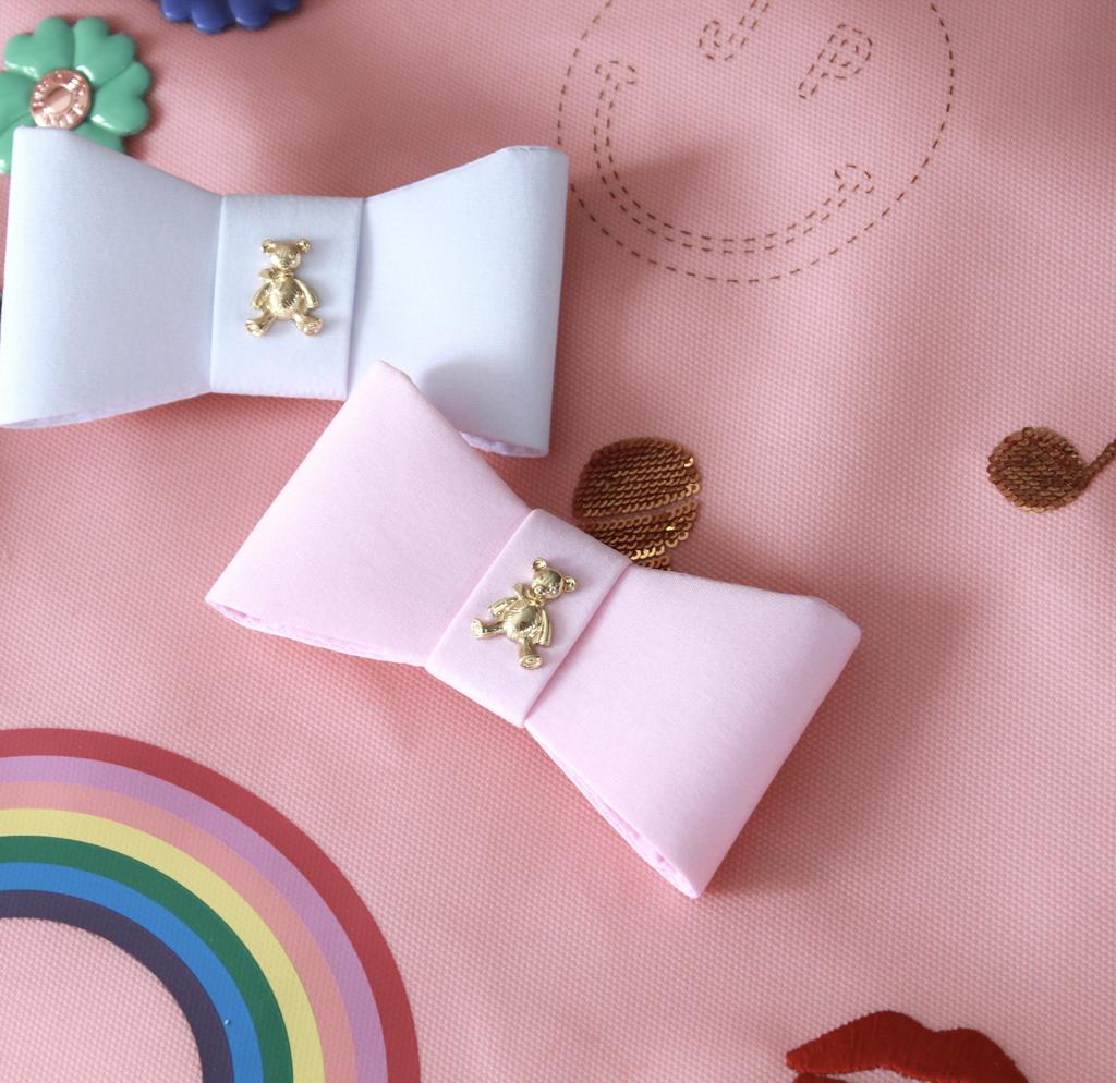 Бант на заколке "Betty gold bear XS" цвет: розовый