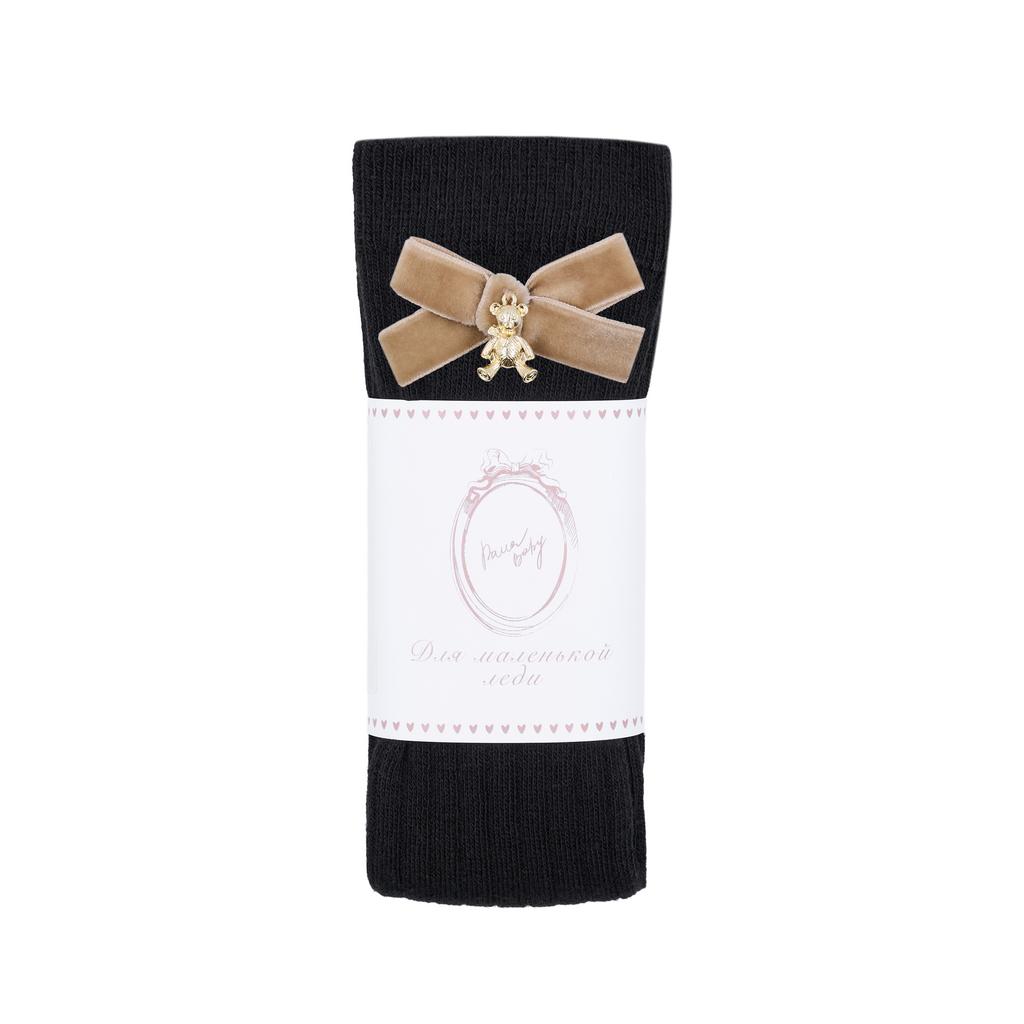 Гольфы RIB "Золотой мишка с бархатным бантиком XS" цвет: черный/бежевый