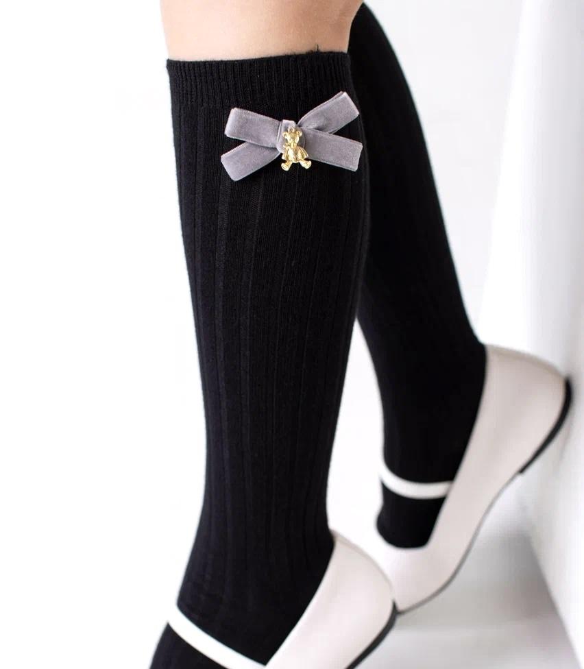 Гольфы RIB "Золотой мишка с бархатным бантиком XS" цвет: черный/серый