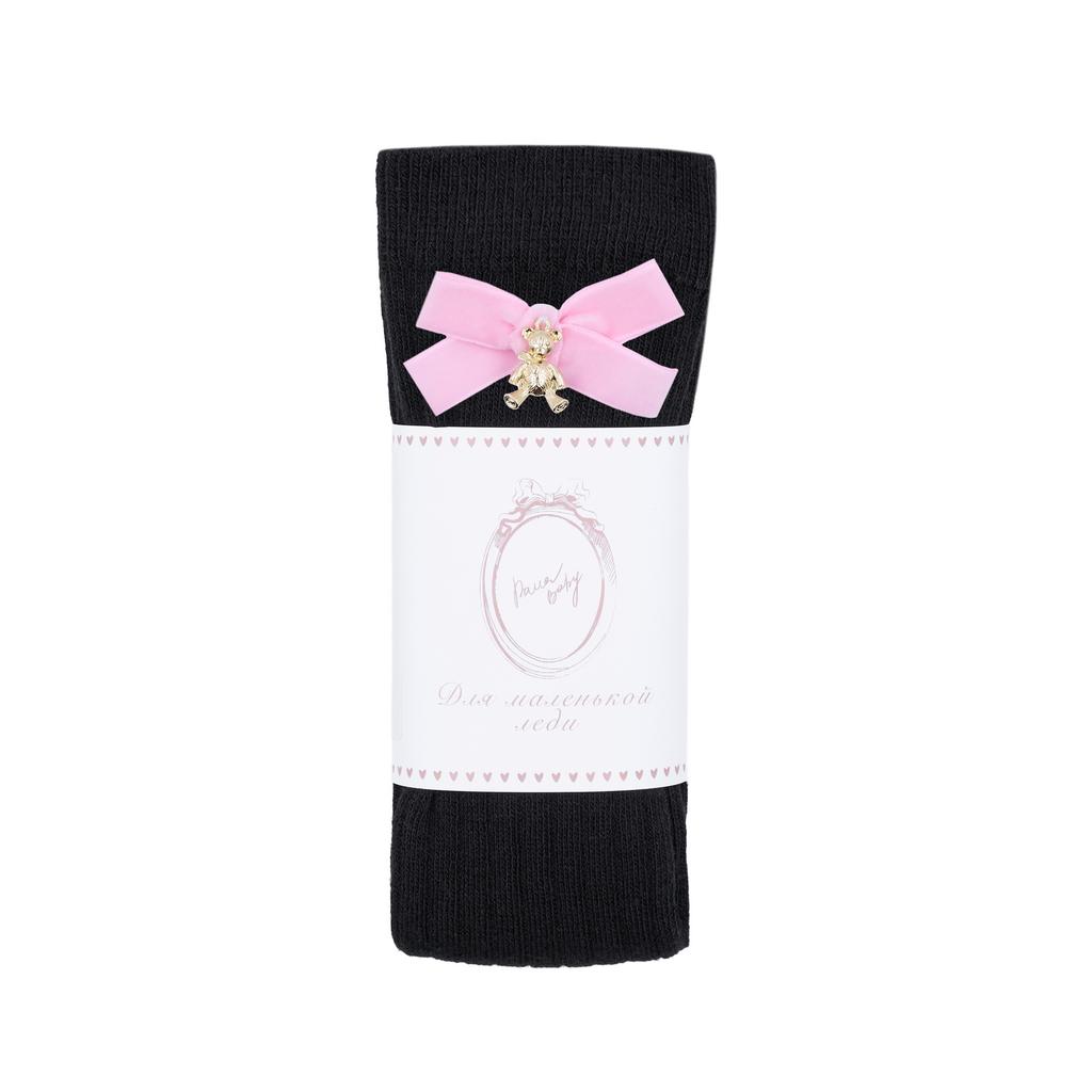 Гольфы RIB "Золотой мишка с бархатным бантиком XS" цвет: черные/розовый