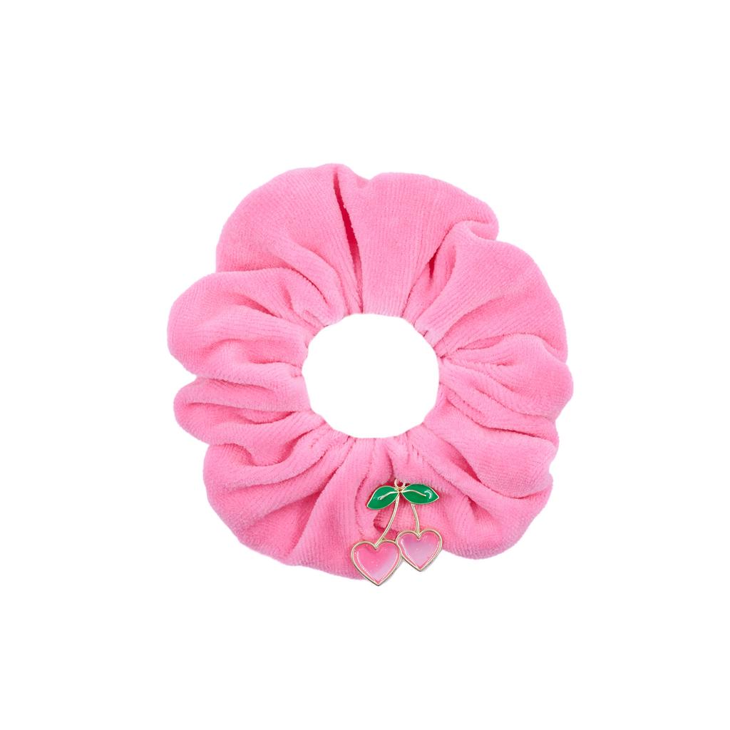 Скранч-резинка велюровая "Cherry" цвет: ярко-розовый