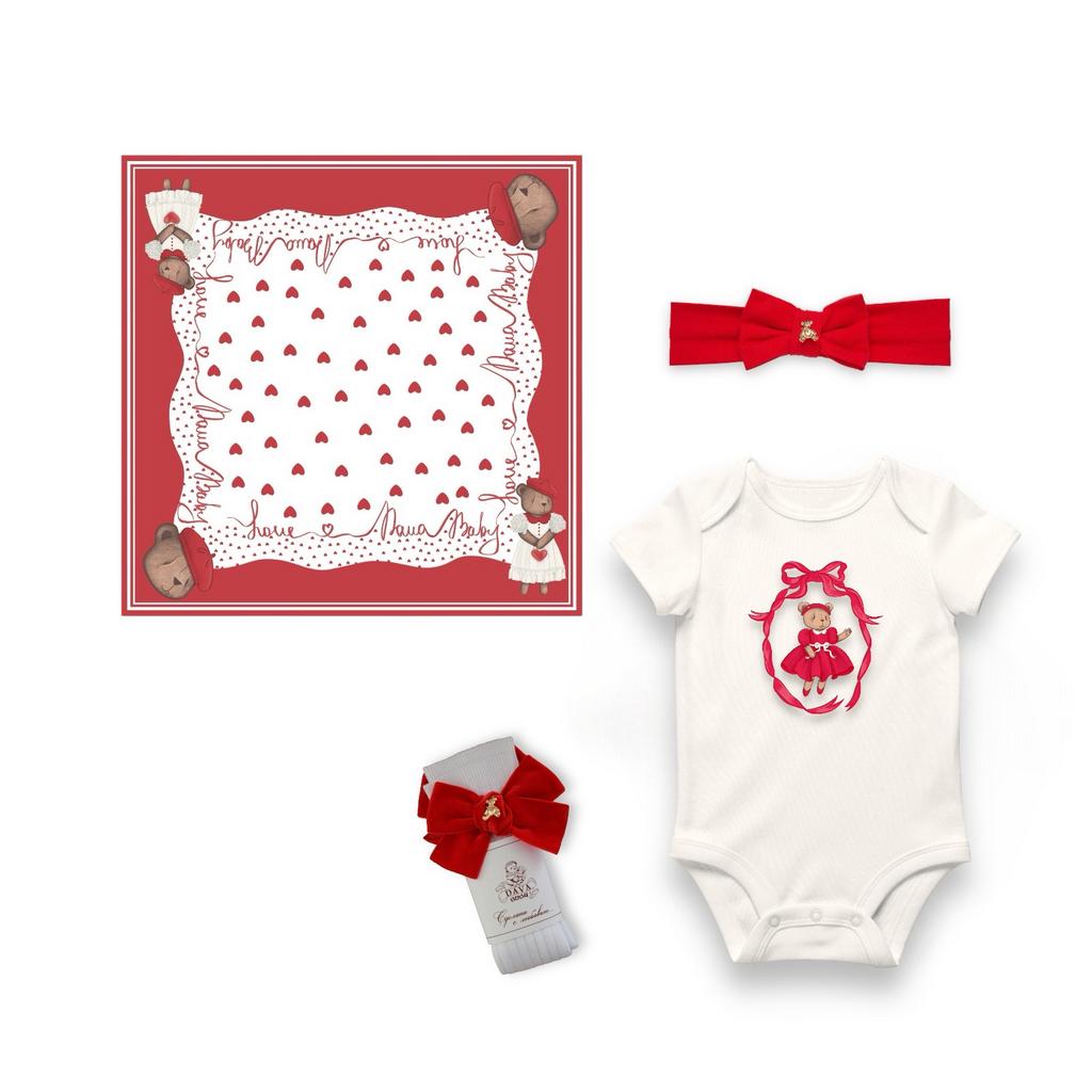 Набор для малышки из 4 предметов с тонкой пеленкой Love is + боди Bonny Vintage красный