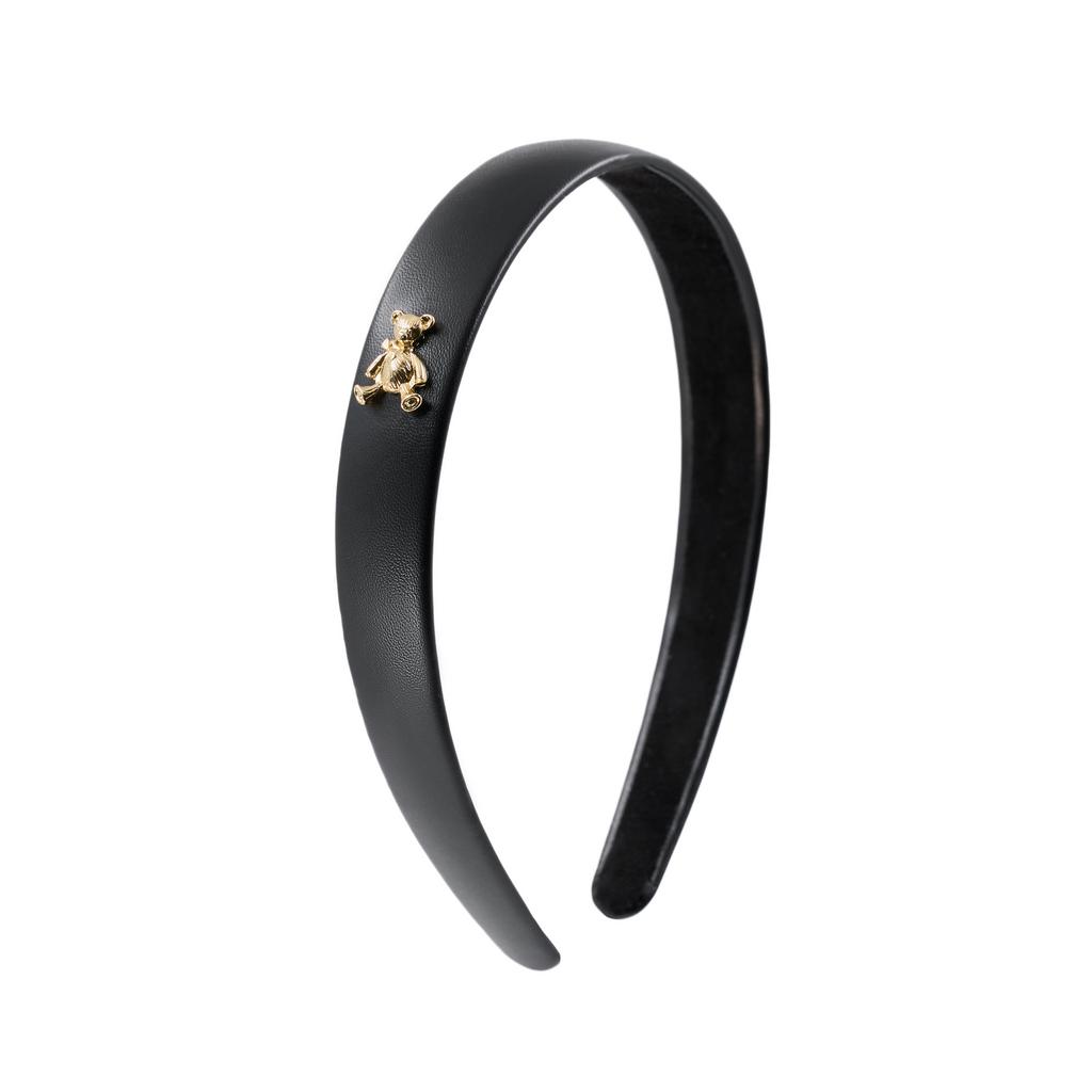 Ободок кожанный  "Золотой мишка" цвет: черный