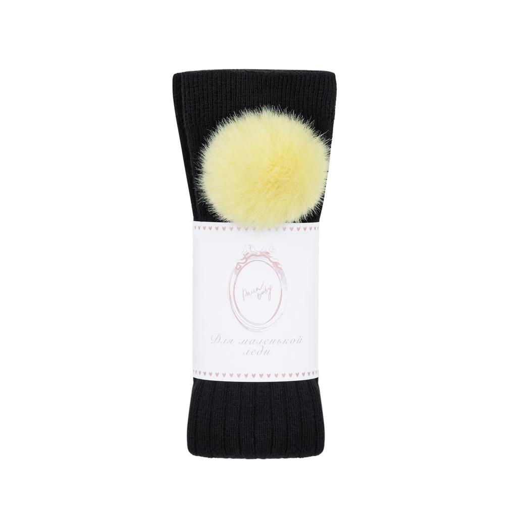 Гольфы с помпоном из экомеха цвет: черный/лимонный