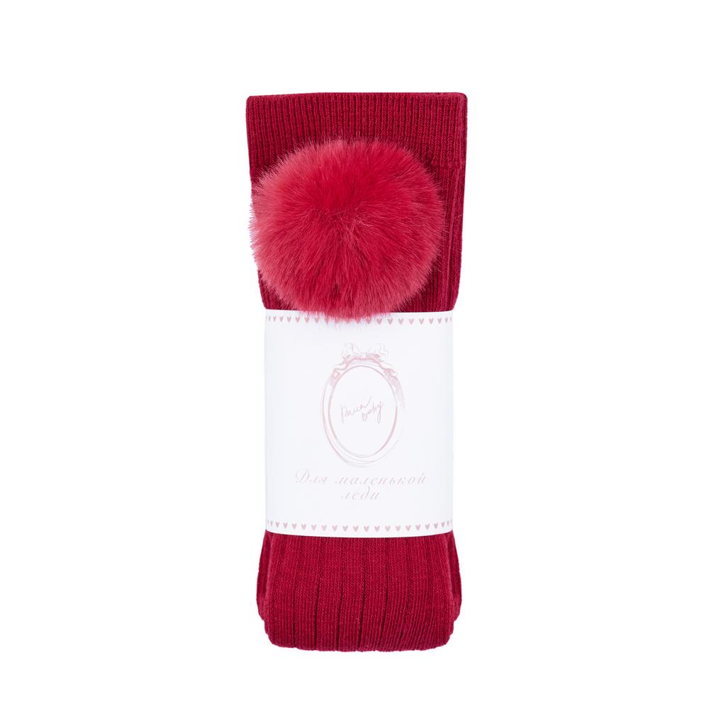 Гольфы с помпоном из экомеха цвет: бордовый/бордовый