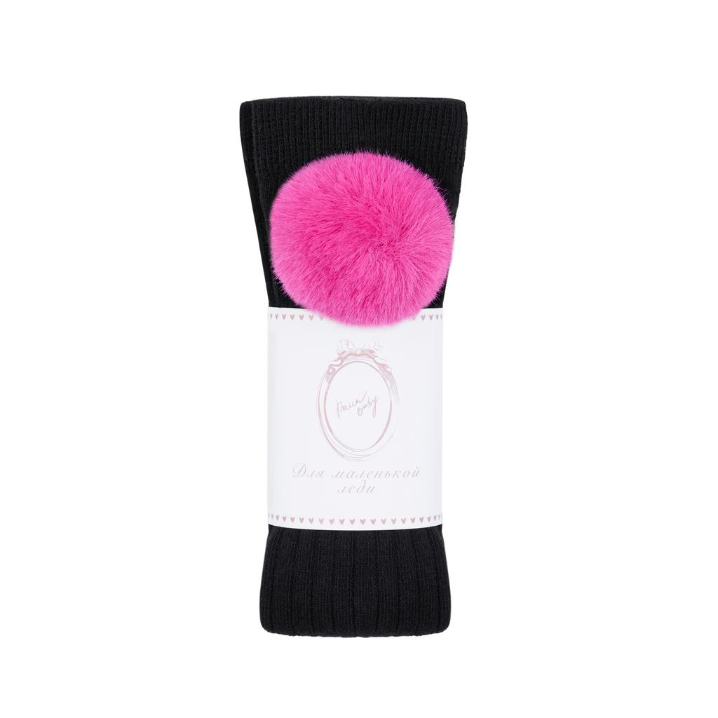 Гольфы с помпоном из экомеха цвет: черный/фуксия