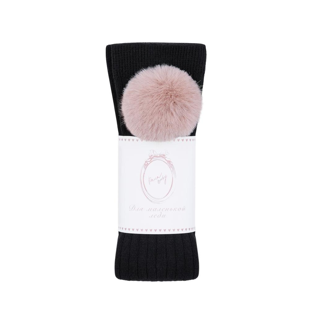 Гольфы с помпоном из экомеха цвет: черный/пудровый