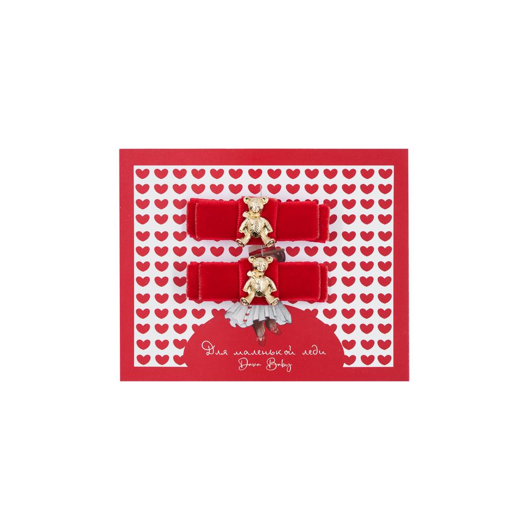 Набор заколок из 2 штук  "Sweet bear" цвет: красный