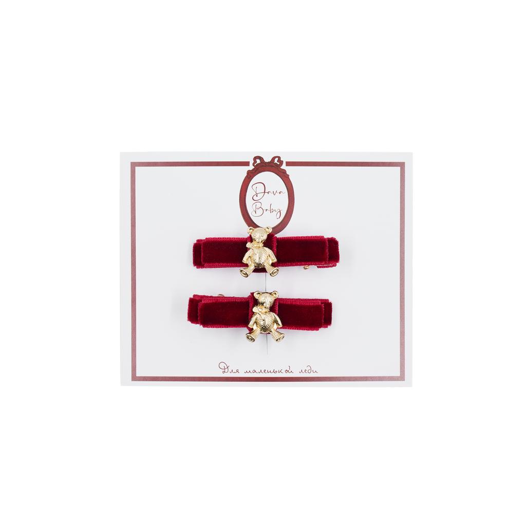 Набор заколок из 2 штук  "Sweet bear" цвет: бордовый