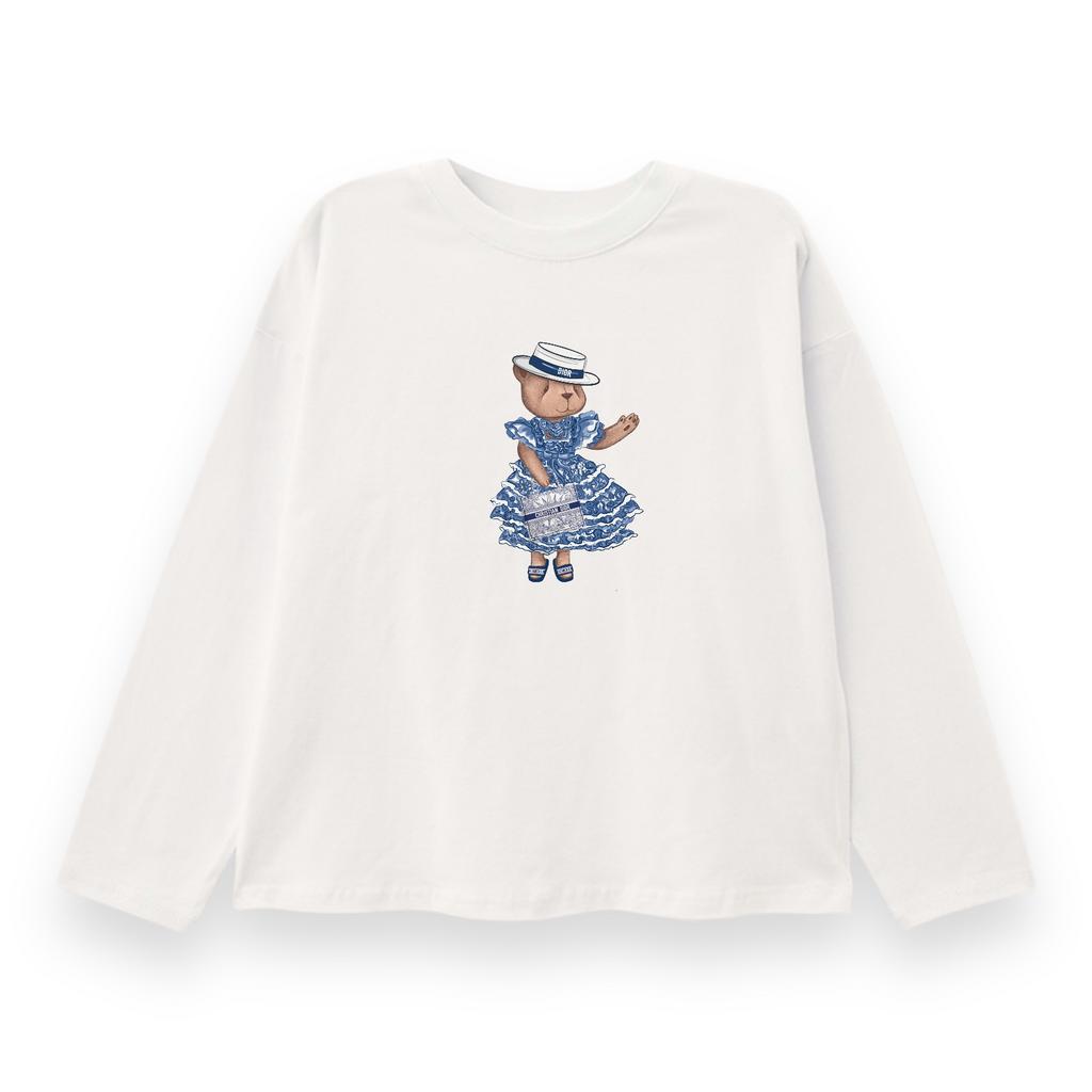 Лонгслив молочный  Flora синий