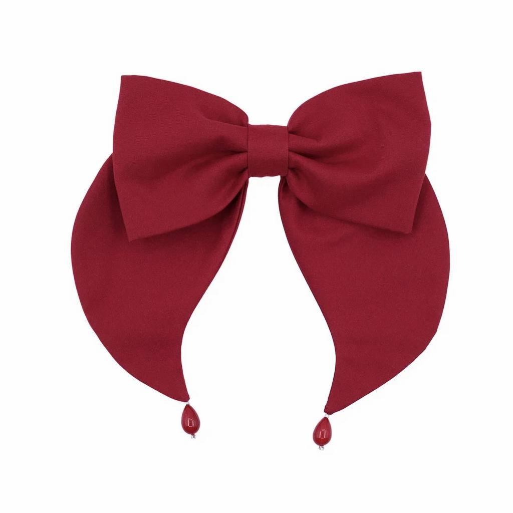 Бант на заколке с бусинами «Lovely wine red »