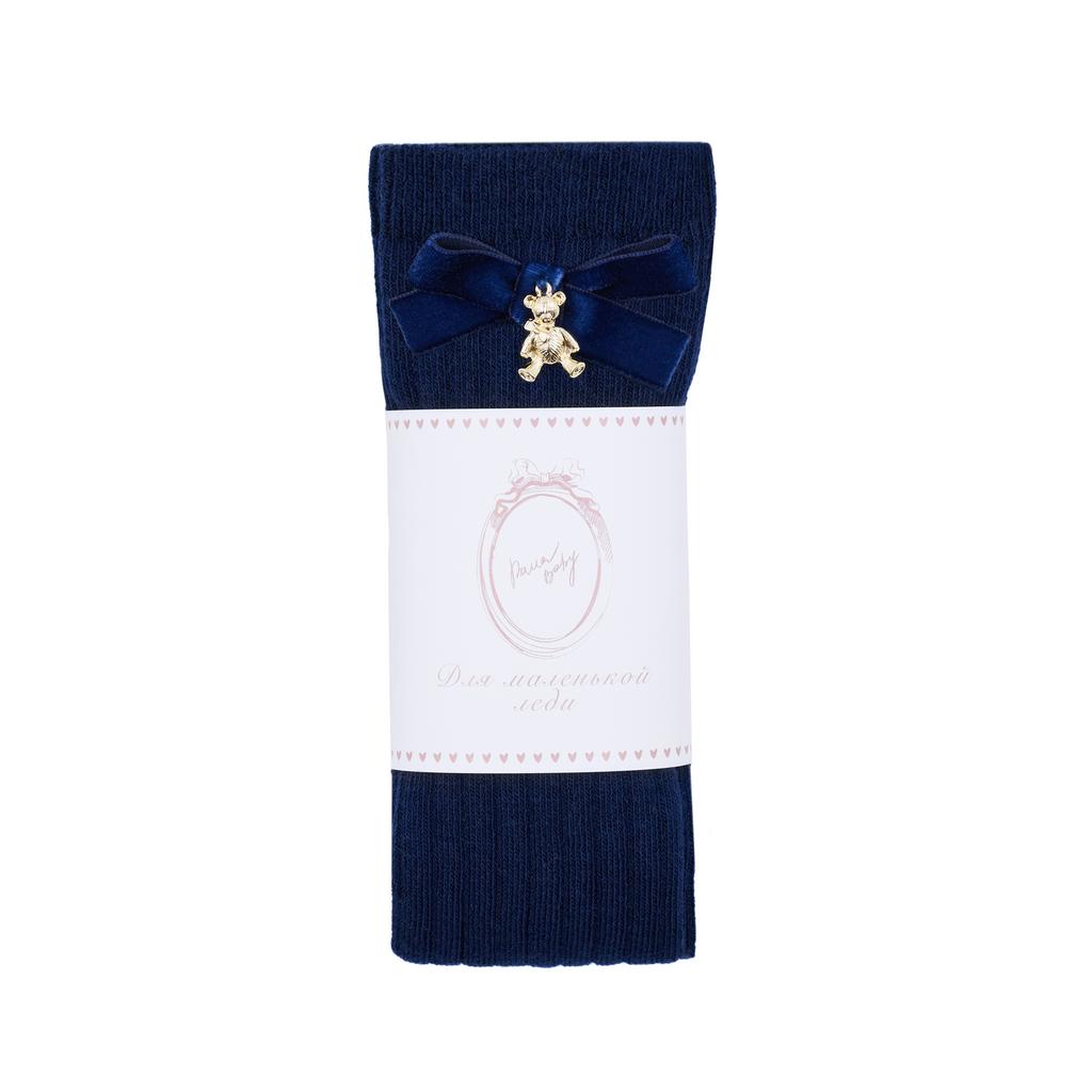 Гольфы RIB "Золотой мишка с бархатным бантиком XS" цвет: синий/темно-синий