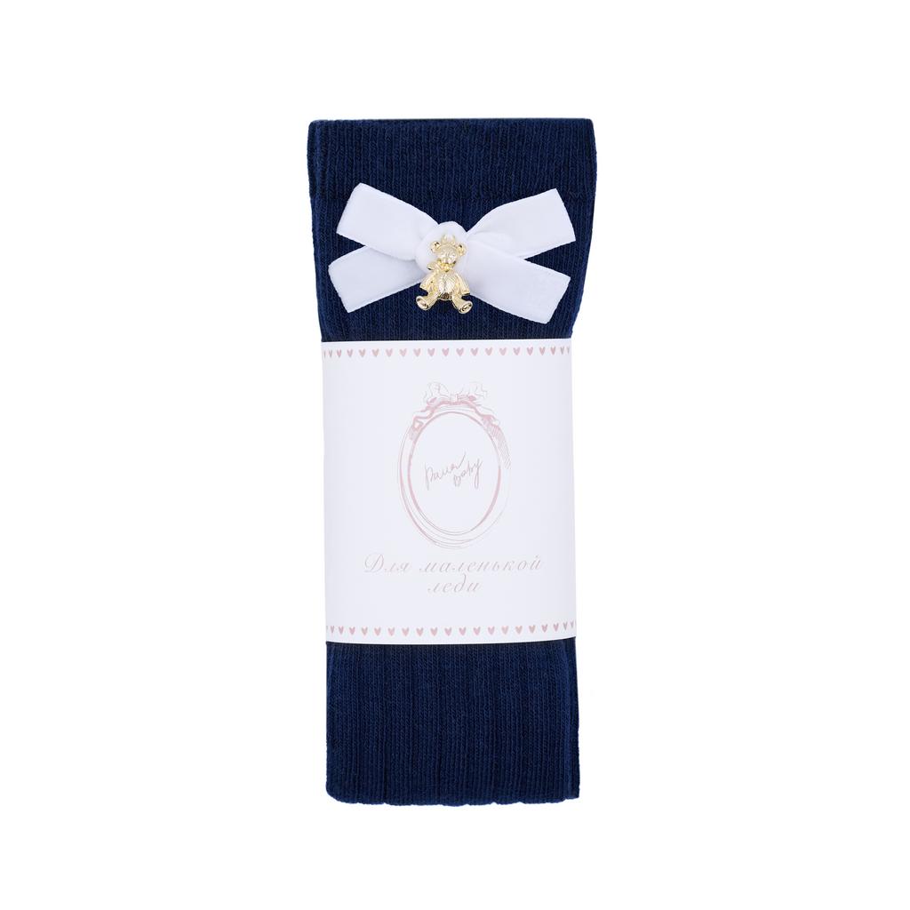 Гольфы RIB "Золотой мишка с бархатным бантиком XS" цвет: синий/белый