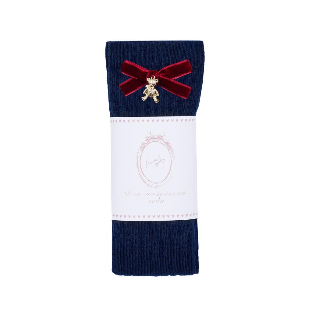 Гольфы RIB "Золотой мишка с бархатным бантиком XS" цвет: синий/бордовый