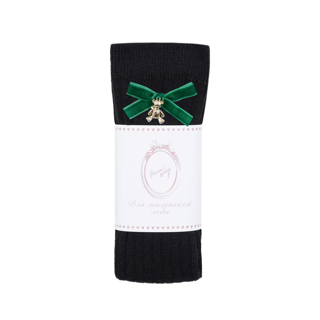 Гольфы RIB "Золотой мишка с бархатным бантиком XS" цвет: черные/ зеленый